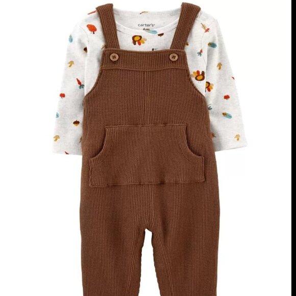 Carter's Baby Thanksgiving Fall Long Sleeve Shirt and Thermal Coverall Set NWT - Picture 1 of 7